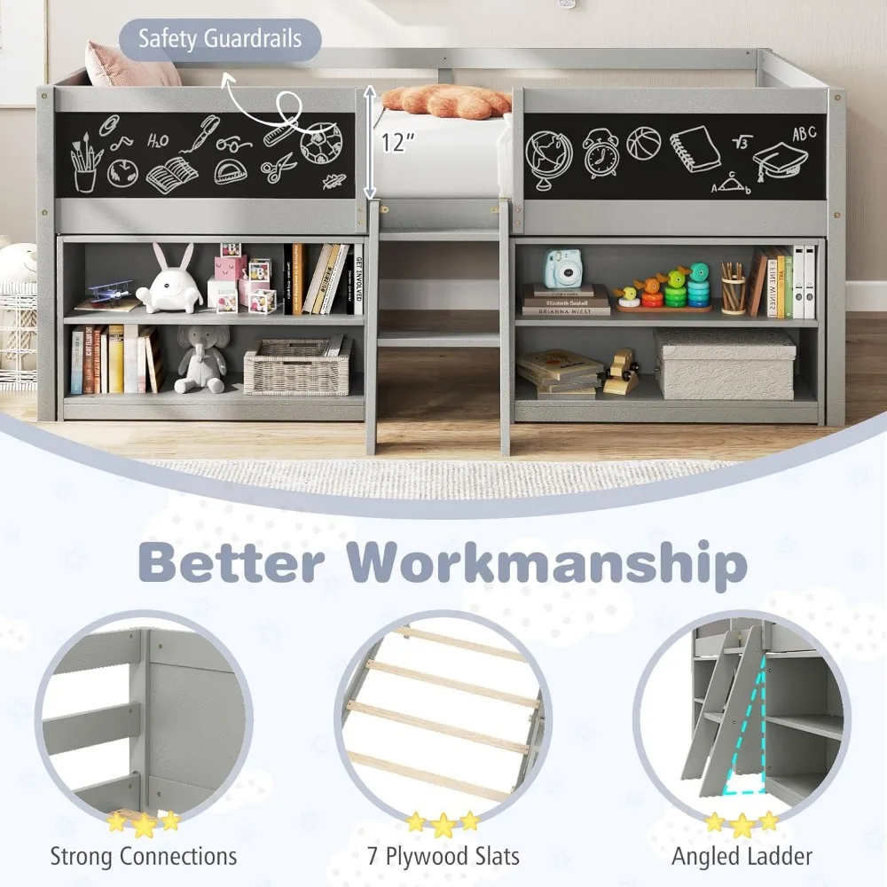 سرير EMKK مزدوج بطابقين مع دولاب، سرير معدني بطابقين مع سلالم جانبية وسكة حماية أمان، 3 في 1 سرير بطابقين للمراهقين، بدون صندوق