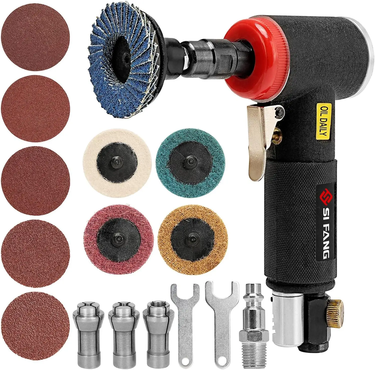 SI FANG Mini Air Angle Die Grinder 90 Degree 1/4 Inch High Speed Pneumatic Engraving Machine Set Professional Polishing Tool