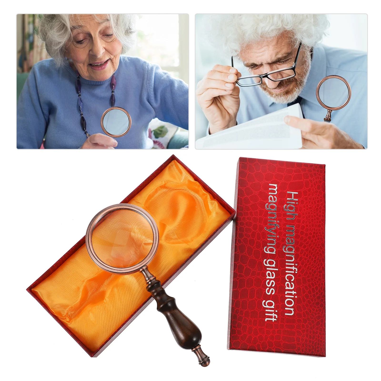 

1Pcs Reading Magnifying Glass Wooden Handle Premium Optical Glass Lightweight Portable Elderly Reading Tool Retro Style