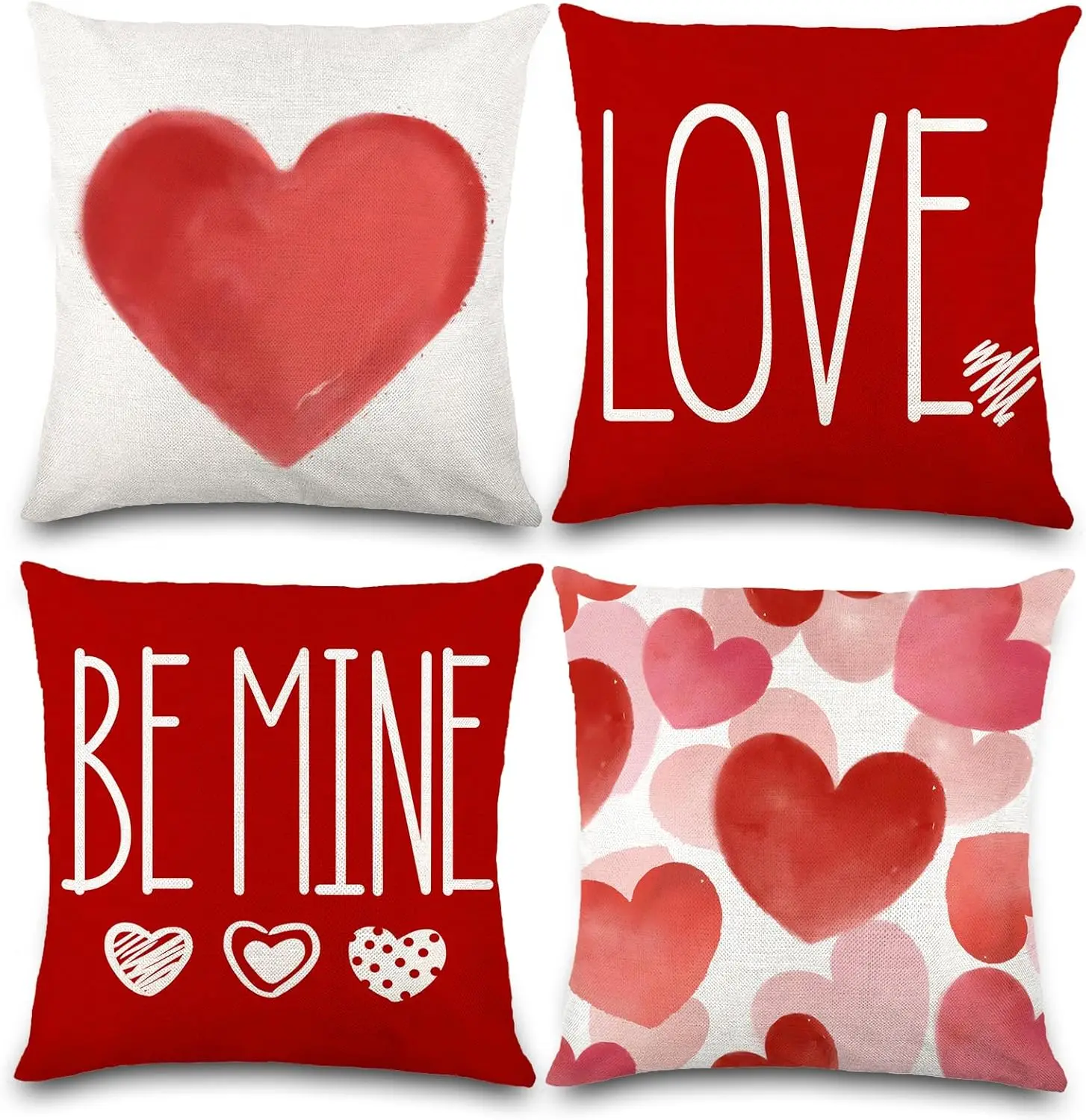 

4Pcs Valentine's Day Throw Pillow Covers Red Pink Heart LOVE Be Mine Cushion Cases for Living Room Sofa Bedroom Home Decor