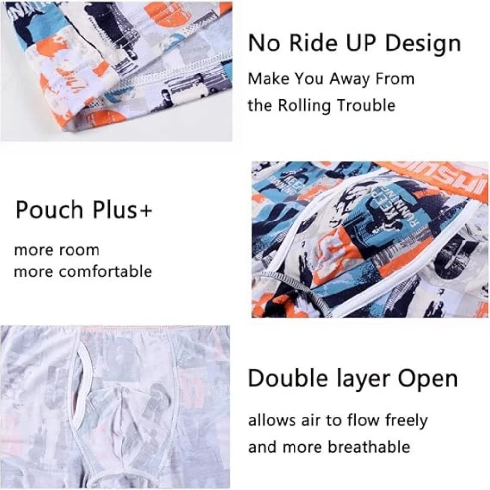 Jinshi Men's Comfort Printing Long Boxer Briefs Big And Tall Bamboo Underwear Big Pouch Boxers Briefs For Men