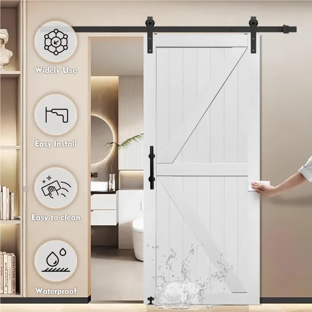 MDF Barn Door 26x84in with Sliding Hardware Kit, Waterproof PVC 4 MDF Barn Door 26x84in with Sliding Hardware Kit, Waterproof PVC 4