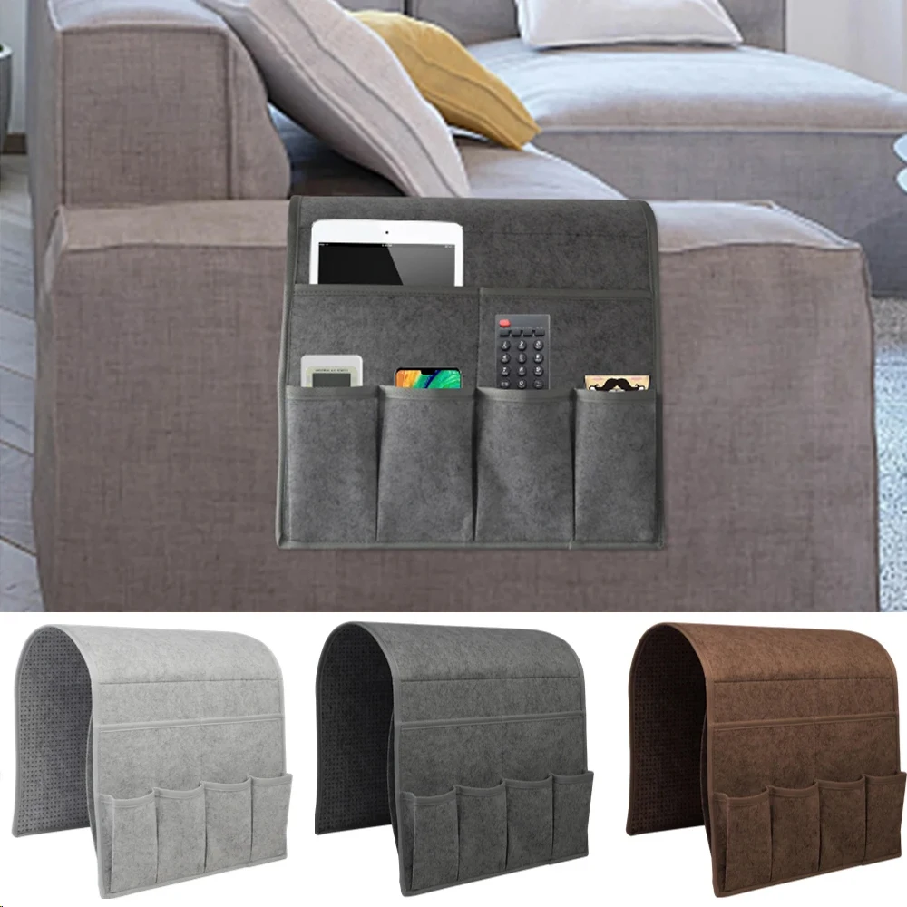 

Armchair Caddy Felt Non-slip Couch Recliner Organizer 7 Pockets for Magazine Tablet Phone Remote Control Armrest Storage Bags