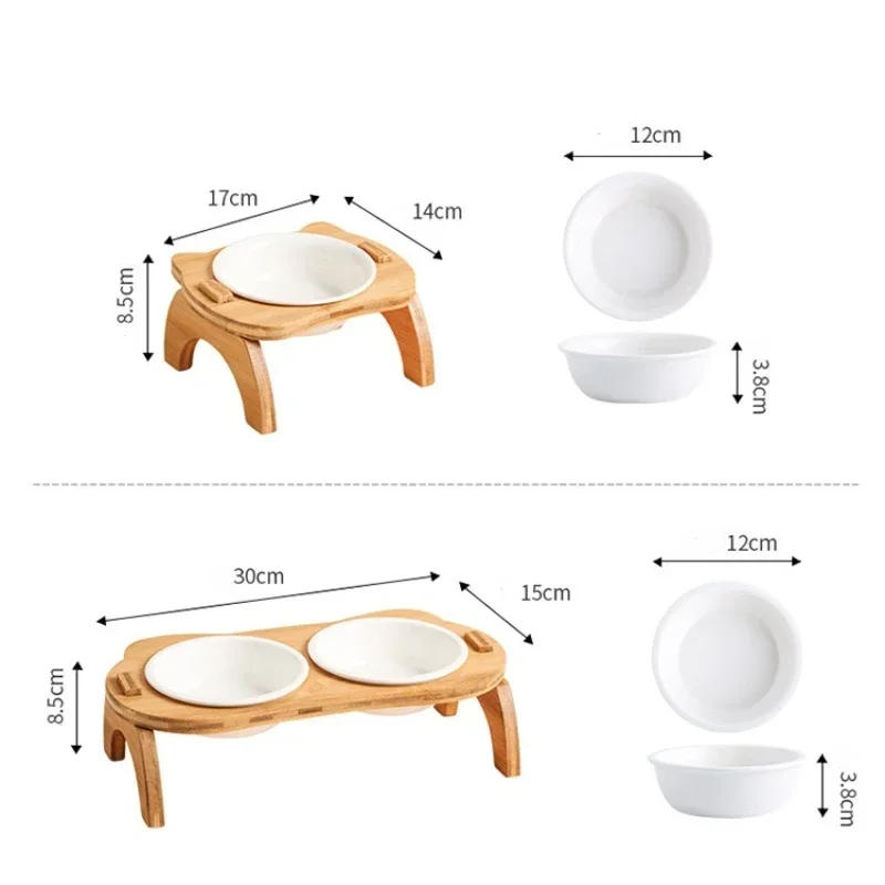 Elevated Bamboo Food Bowl Pet Bowl Cat and Dog Supplies Leak Proof Pet Food Bowl and Feeder for Small Dogs Cats Cat Food Bowl