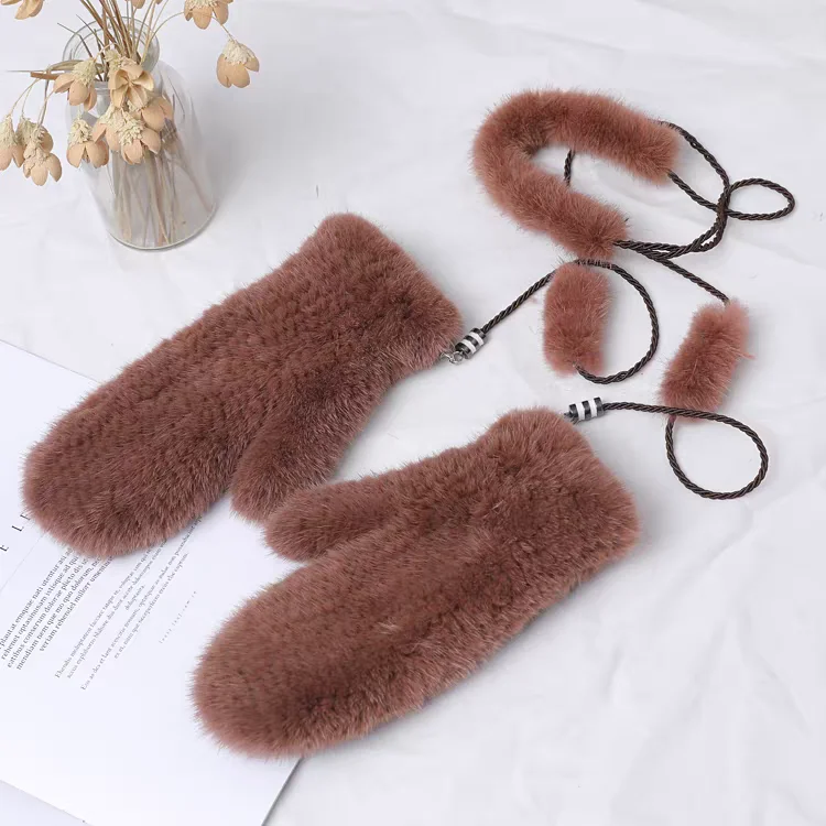 الشتاء ريال فرو المنك القفازات أزياء لينة الدافئة محبوك قفازات فرو المنك الطبيعي سيدة مرنة جيدة