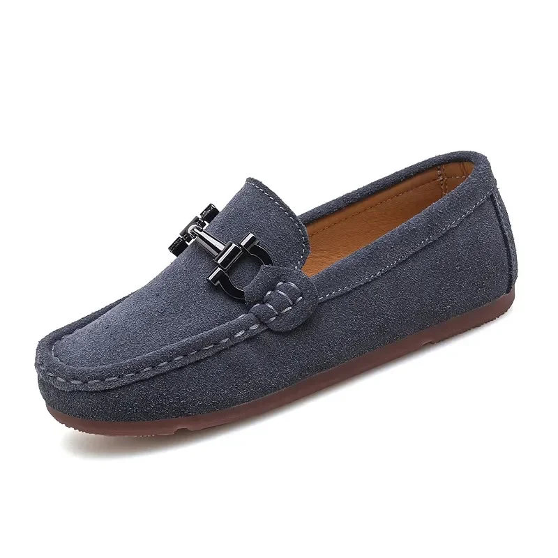 Youth Boys Casual Shoes Hand Made Kids Loafers Shoe Black Gray Big boy Casual Slip On Flats Shoes Suede Leather Kids Moccasins