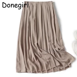 Donegirl Pleated Skirt for Women Elegant A-Line Long Skirts Woman Solid All-Match Office Ladies Skirts 2024 New