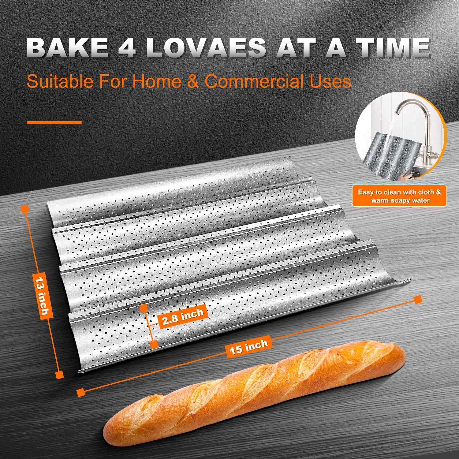 WALFOS French Bread Baking Pan 2/4 Groove Wave Loaves Loaf Bake Mold Non-Stick Bread Pans Baking utensils Tray Pastry Tools