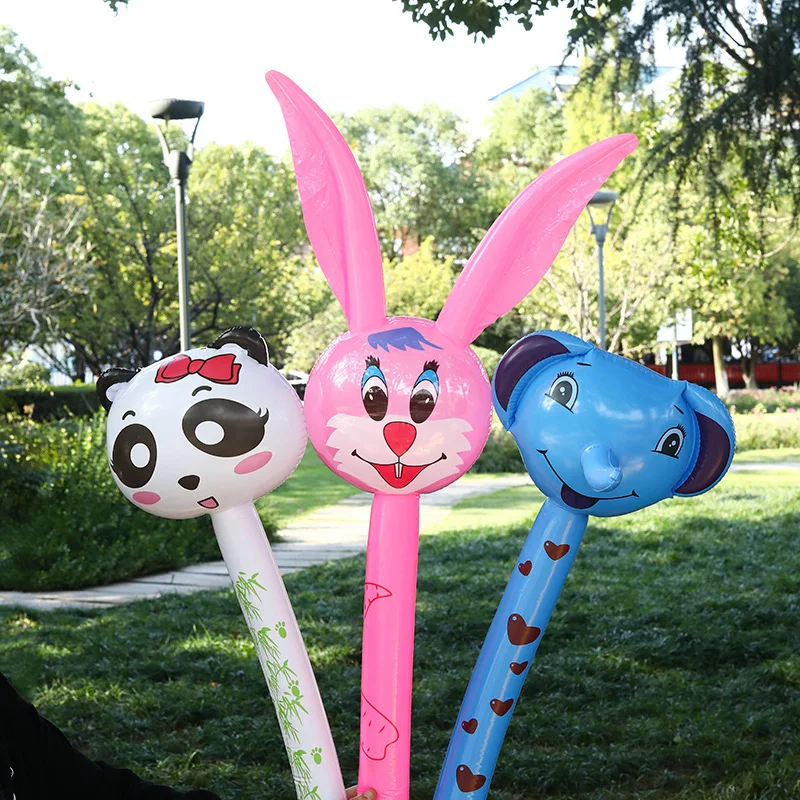 Wholesale Inflatable Animal Head Long Stick Giraffe Rabbit Cartoon Stick Children's Toys Special Price Sweep Yard Push Gift