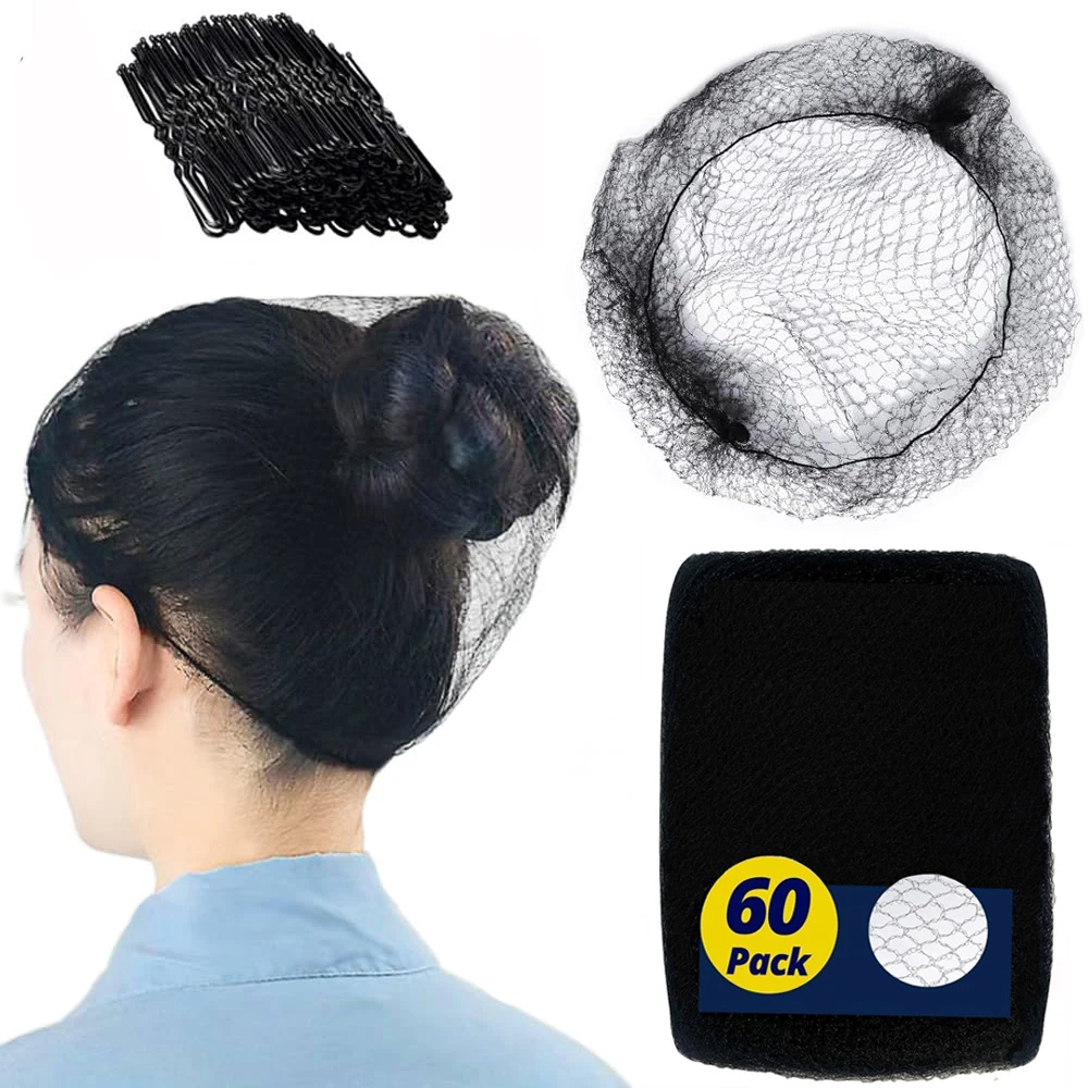 

100pcs Hairstyle Set: Mesh Hair Net (24inch 60pcs Invisible Hair Net, 40U Shaped Hair Clips), Fits All Women's or Girls' Hair