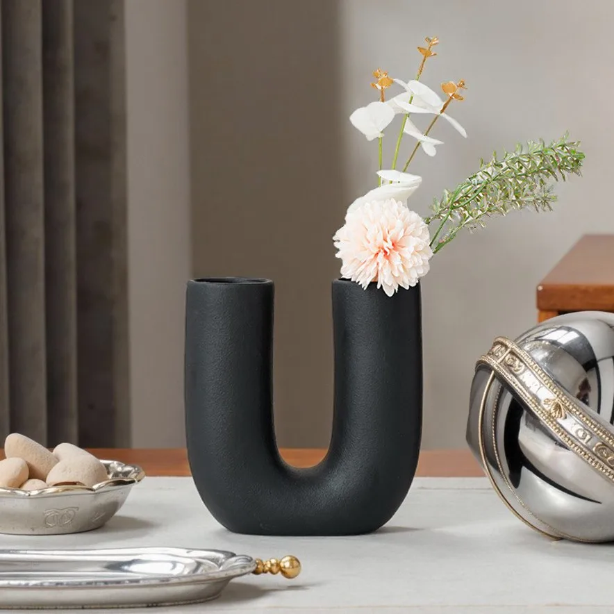 CAPIRON U Shape Ceramic Vase for Fresh Flower Pampas Grass Home Decoration Table Centerpiece Kitchen Bathroom Decor Living Room