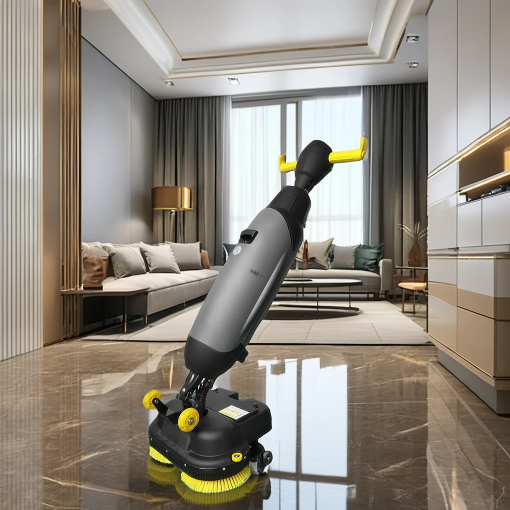 Mini Standing Industrial Double Disc Hard Handheld Commercial Floor Cleaning Machine Scrubber For Home