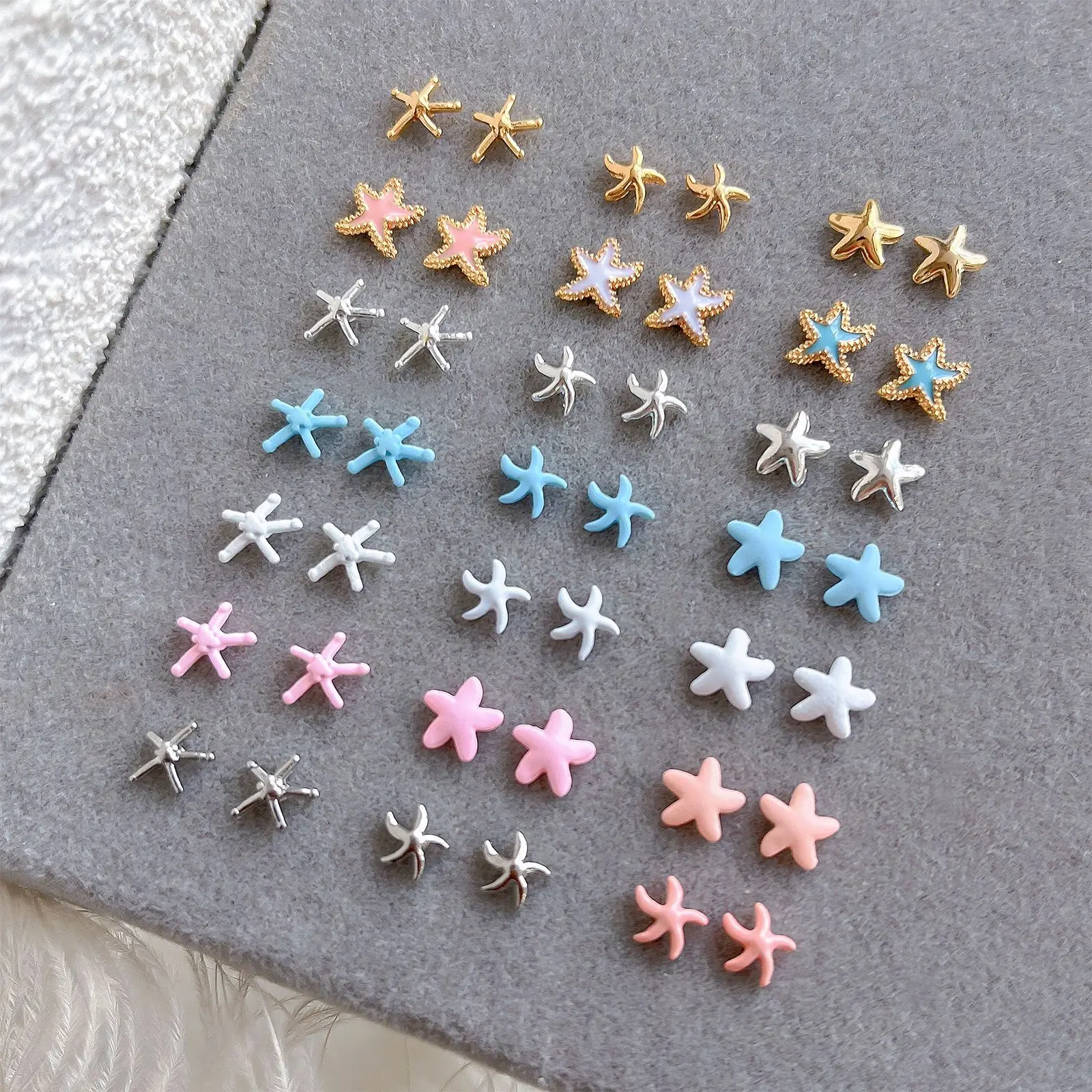 20Pcs Delicate Starfish Nail Charms - Rose Gold & Silver Alloy Sea Stars with Pink Pointed Gems for Sweet Oceanic Manicures
