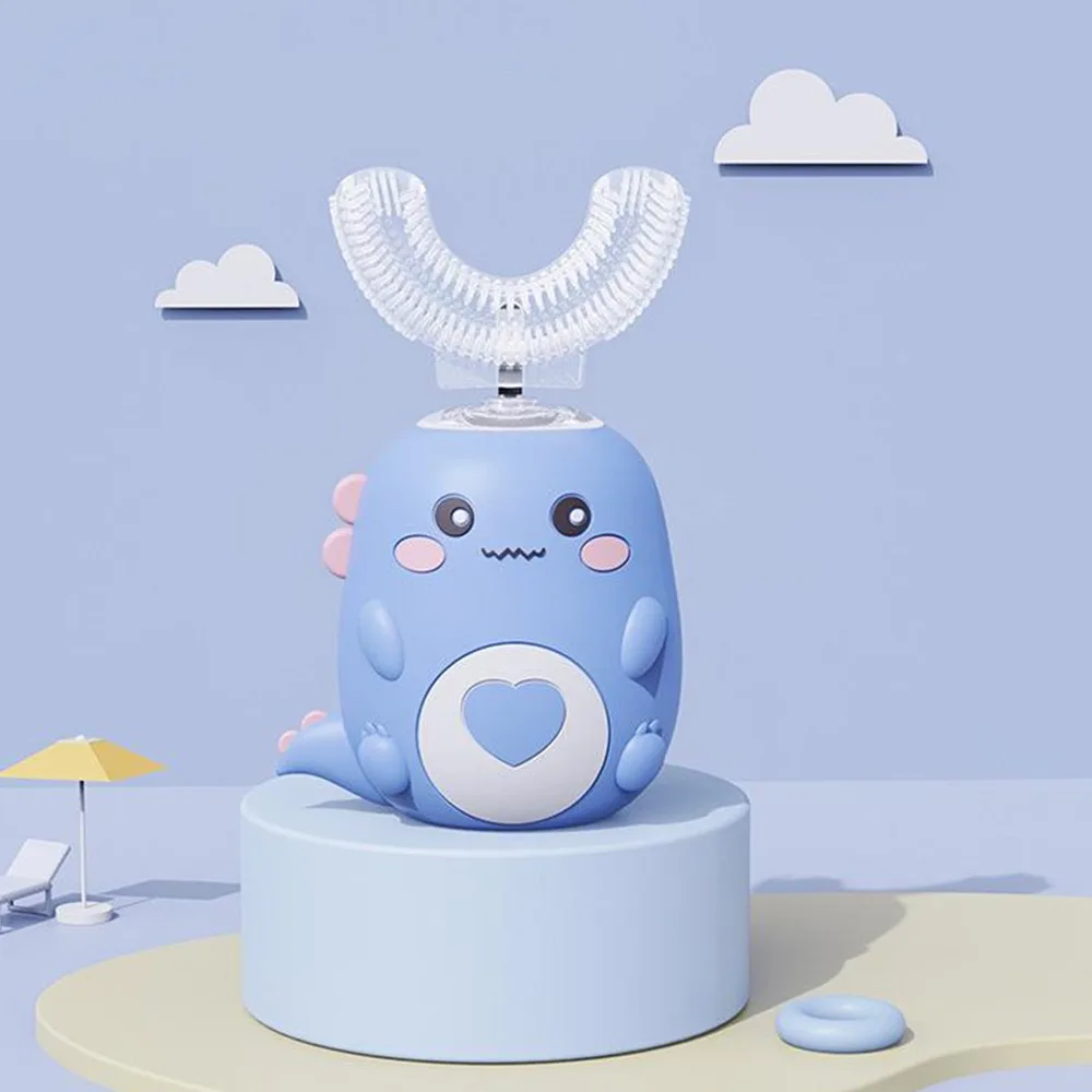 

2-6 Years Silicone Brush Head Children Tooth Brush U-shaped Silent Sonic Cleaning Toothbrush Little Dinosaur Soft Bristles