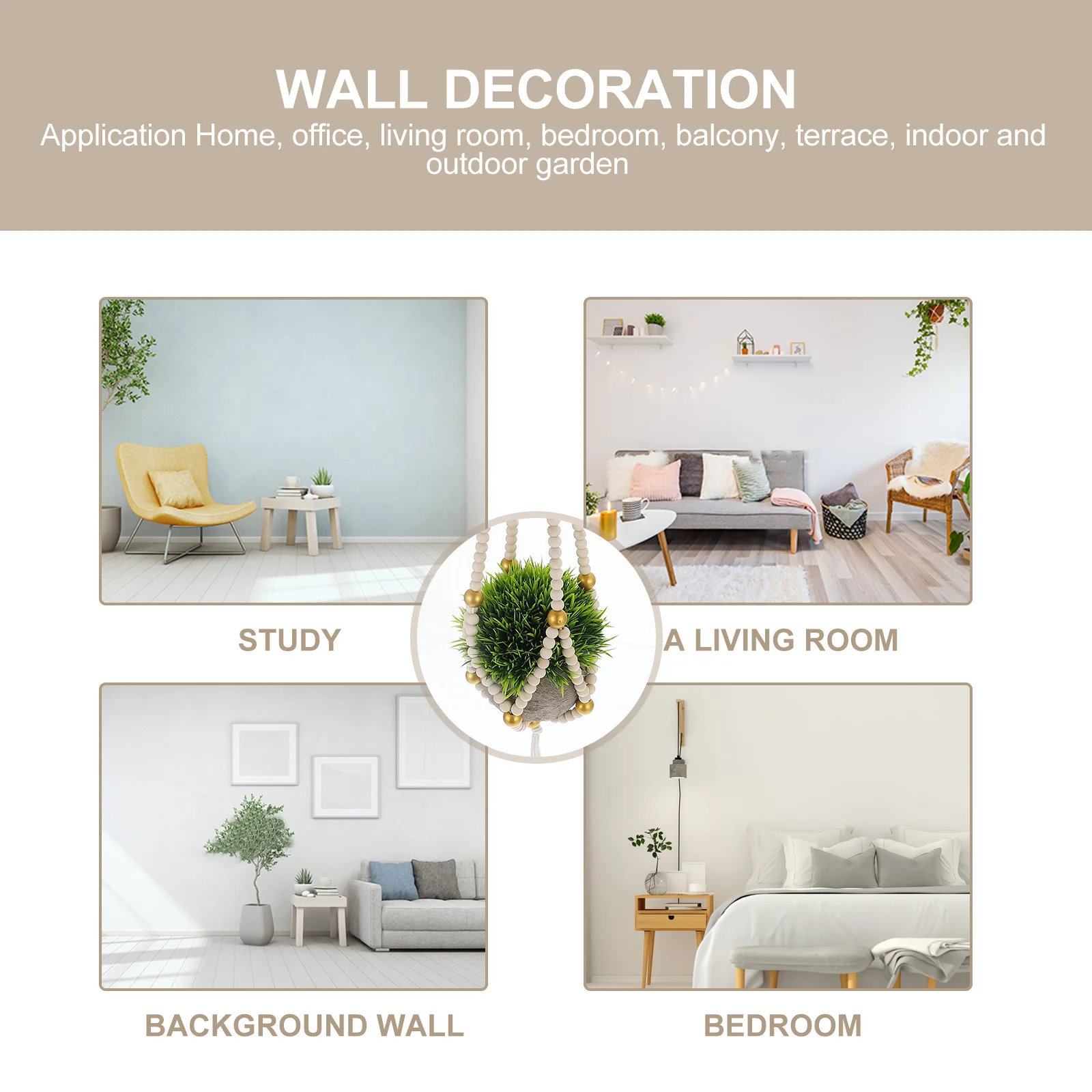 

Macrame Plant Hanger Wood Beaded Elegant Flower Pot Wall Mount Hanger Indoor Home Decorative Plant Holder Wall Hanging Decor