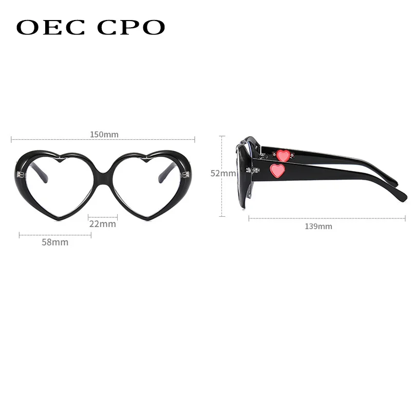 OEC CPO Fashion Heart Shaped Glasses Women Oversized Colorful Clear Lens Eyewear Frame Female Transparent Optical Glasses