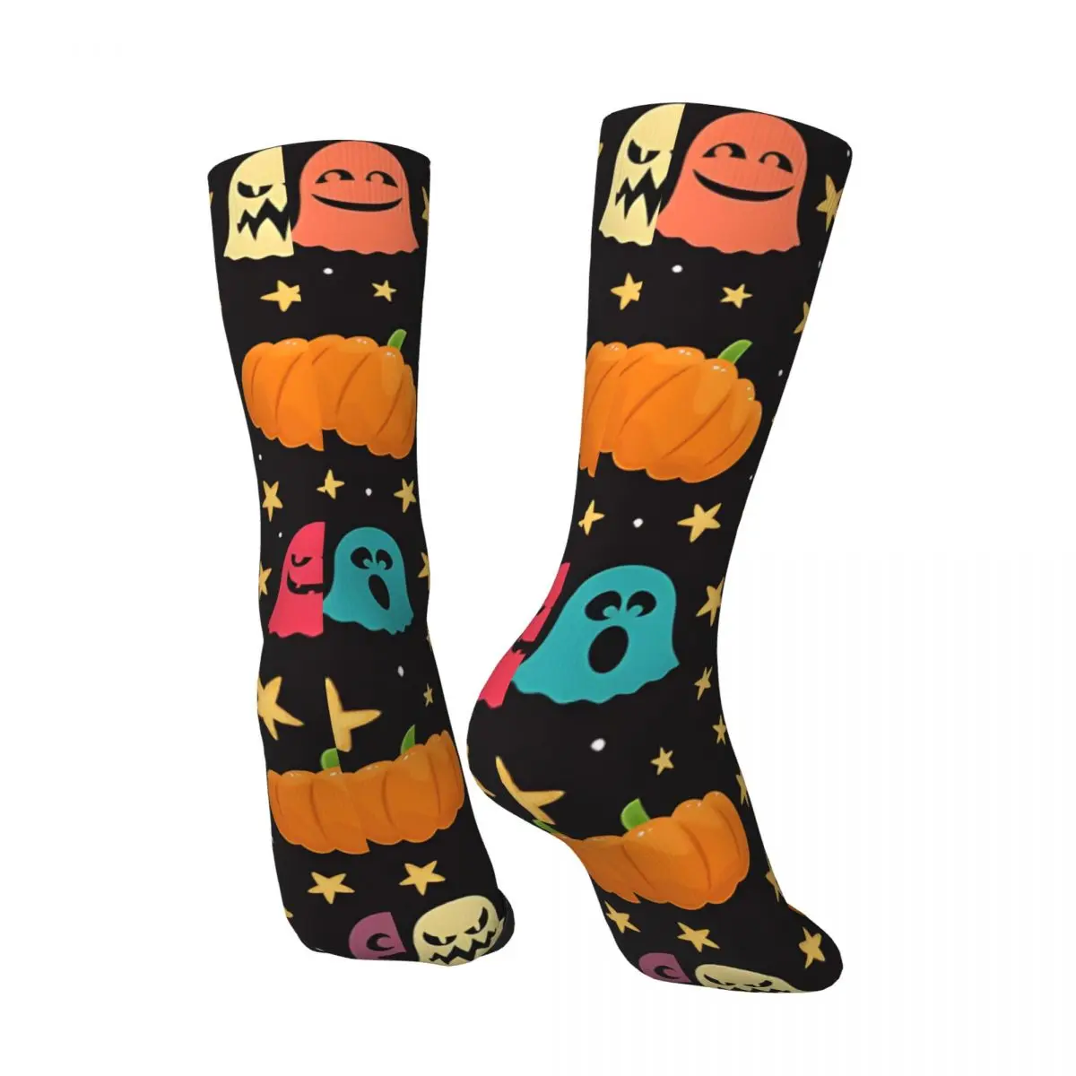 Cute Halloween Ghost Pumpkin Pattern Men's Socks Retro Harajuku Street Style Novelty Seamless Crew Sock