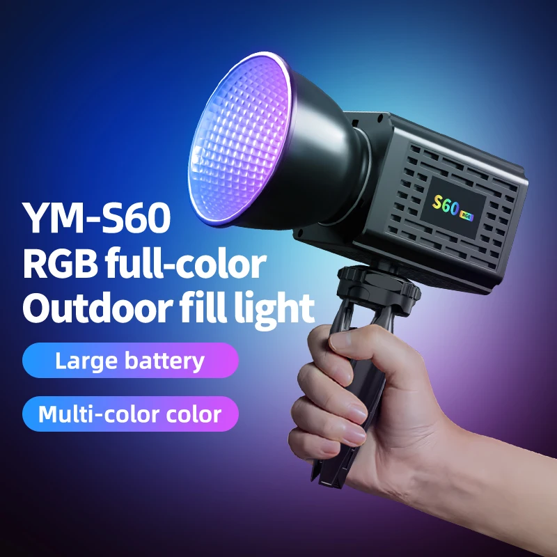 

Portable Handheld COB Fill Light 60W High Brightness RGB Full Color Built-in Battery youtube Video Live Camera Light with Stand