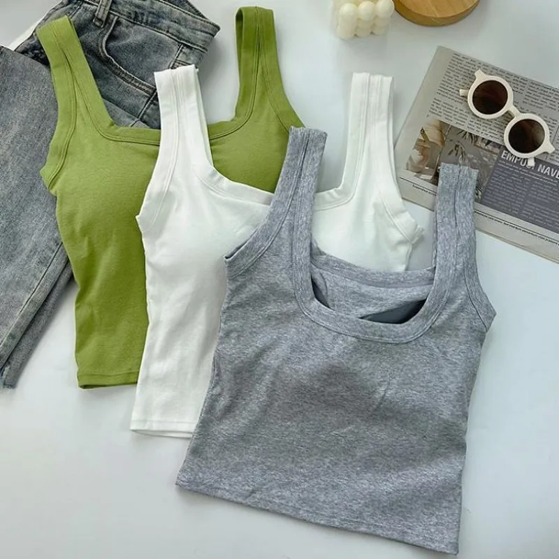 

5 Colors Tank Tops Women Summer Soft Crops Harajuku Korean Style Breathable Clothes Simple Female Solid All-match Slim Sporty