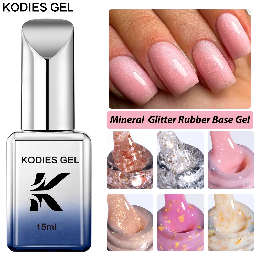 KODIES GEL Mineral Rubber Base Gel Nail Polish 15ml Gold Glitter Sequins Semi Permanent UV Gel Varnish Base Coat Glass Bottle