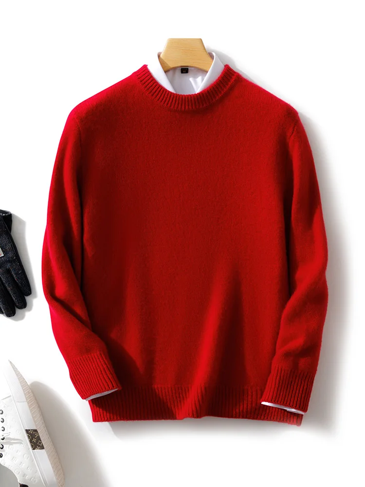 Choice 100% Merino Wool Pullover Autumn Winter Men's Knitting Sweater Round Collar Long Sleeve Pure Wool Casual Jumper Tops