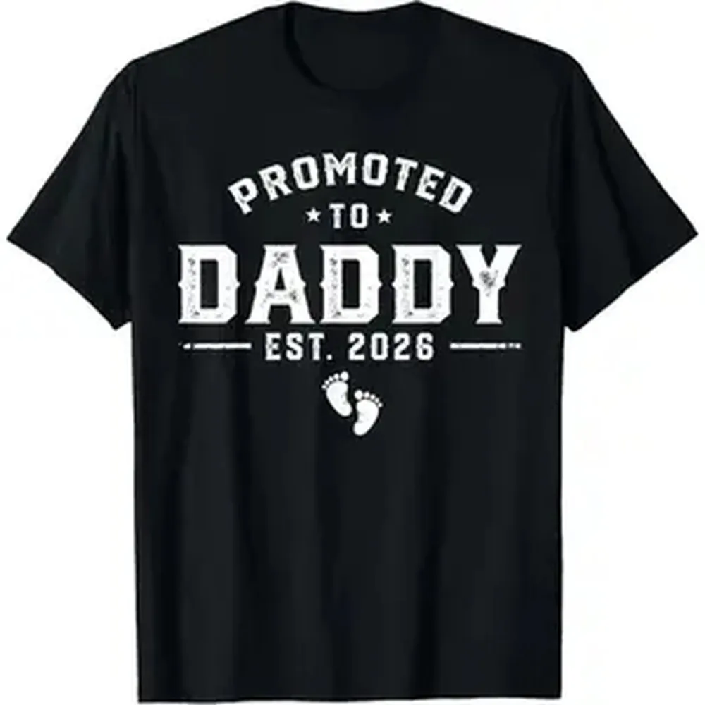 Men's Round Neck Short-Sleeve Casual Pure Cotton Daddy Est 2026 Graphic Tshirt - Smooth Fabric, Seamless Menswear Sports Top, Gift for Expectant Dads