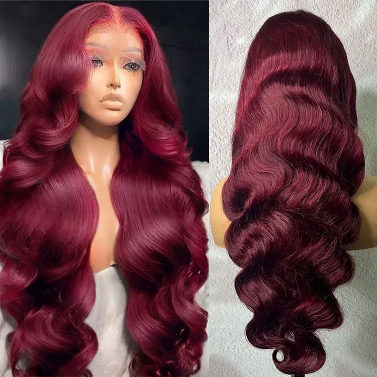 

99J Бургундский парик из натуральных волос с HD-кружевом 13x6, волнистый, 40 дюймов, 100% натуральные волосы, плотность 250, парик с волнистым эффектом Wet & Wavy