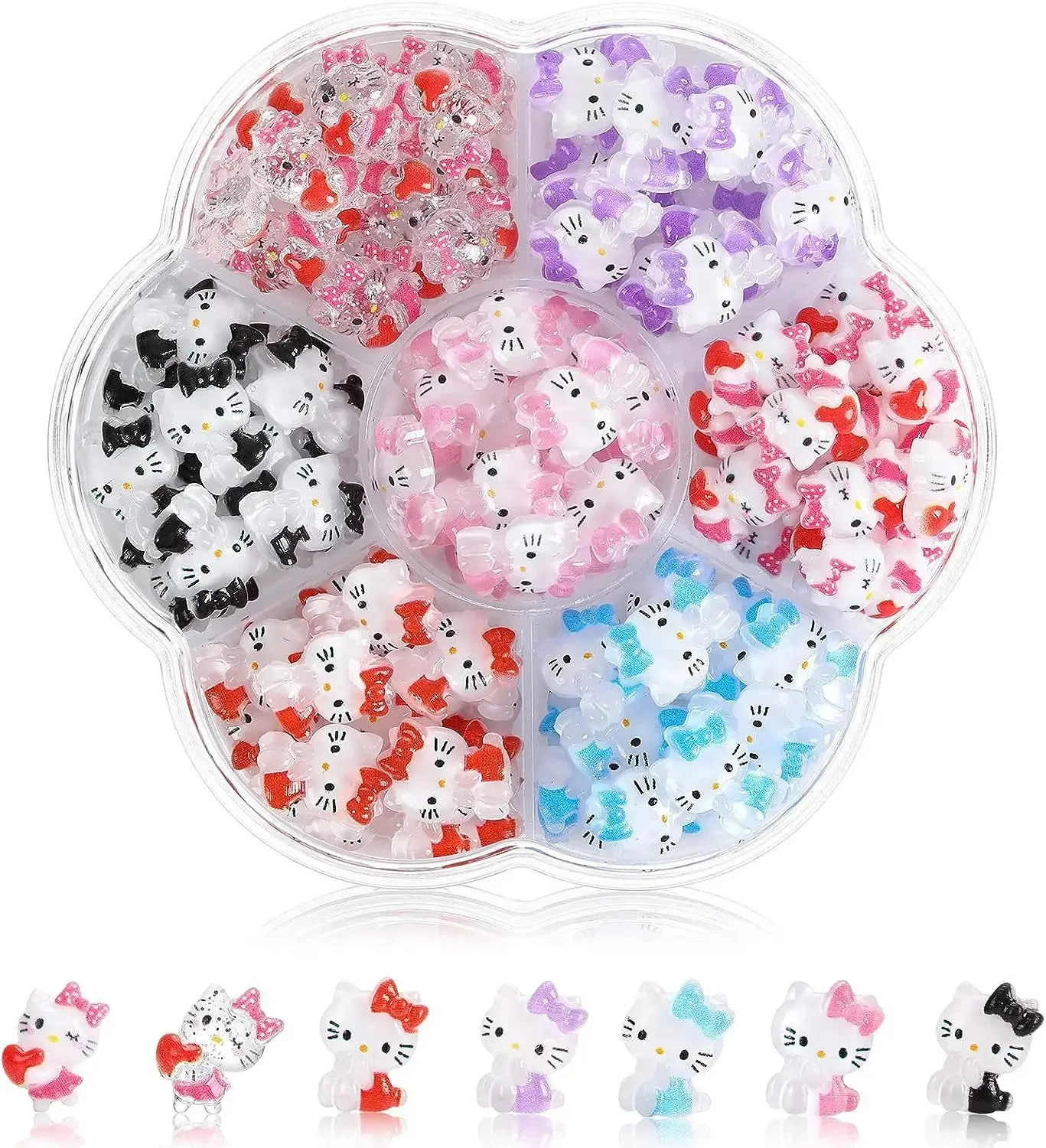 

70Pcs/Box Cartoon Nail Jewelry New Kt Cat Kulo Mi Melody Diy Accessories Nail Small Decorations Animation Nail Art