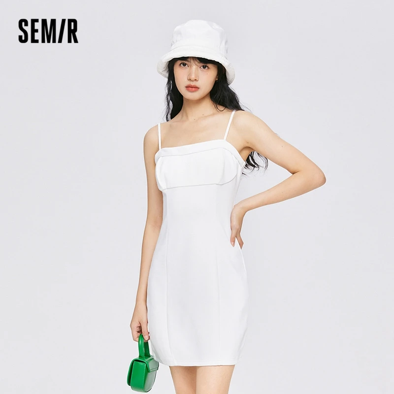 Semir 2023 Women Suit Sweet Two-piece Suit Solid Color Suspender Skirt Simple Hooded Jacket Suit for Women