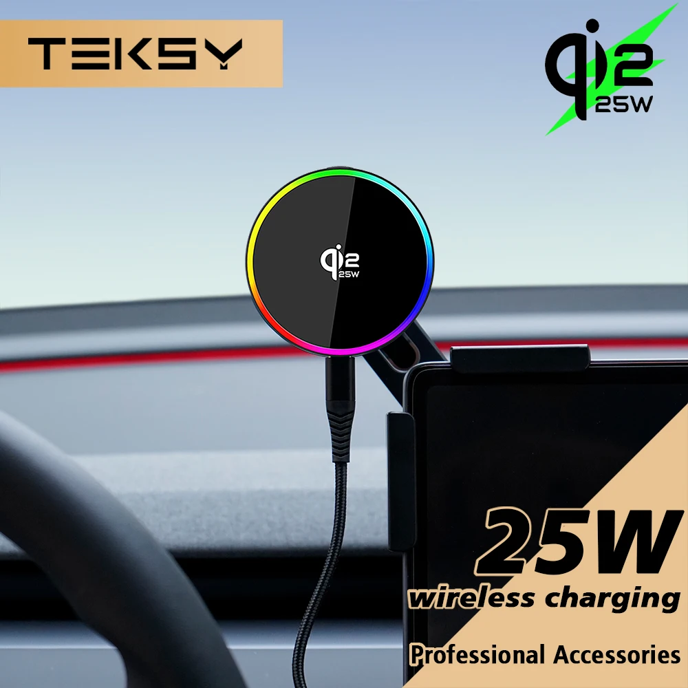 Qi2.2 25W Car Phone Mount Holder Magnetic Wireless Charger Compatible with MagSafe for Tesla Model Y L JUNIPER 3 HIGHLAND 2026