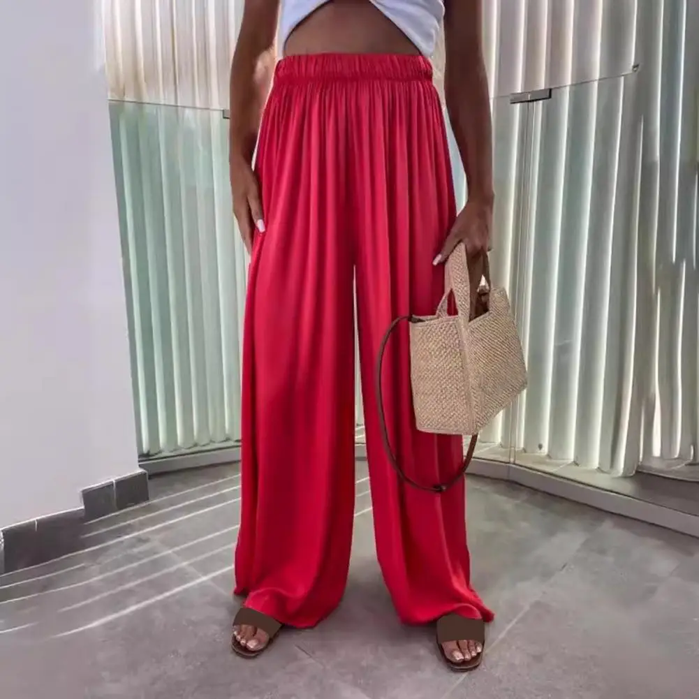 Women Sporty Pants Waist Detail Women Trousers Sporty Loose Fit Women's Wide Leg Pants Mid-rise Elastic Waist Solid for Summer