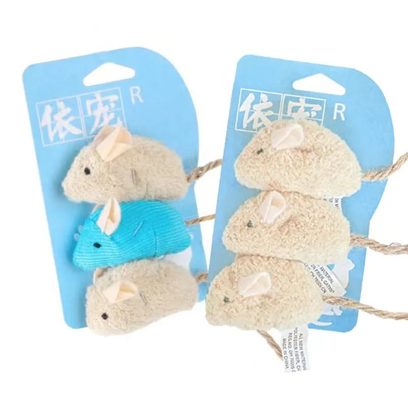 3pc Cat Mice Toys Interactive Bite-resistant Artificial Plush Cute Cat Interactive Toys Cat Chew Teeth Toys Pet Supplies