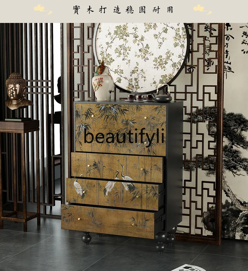 

ZXQNew Chinese Style Five-Drawer Cabinet Entrance Decoration Bedroom Bedside Multi-Functional Solid Wood Storage Cabinet