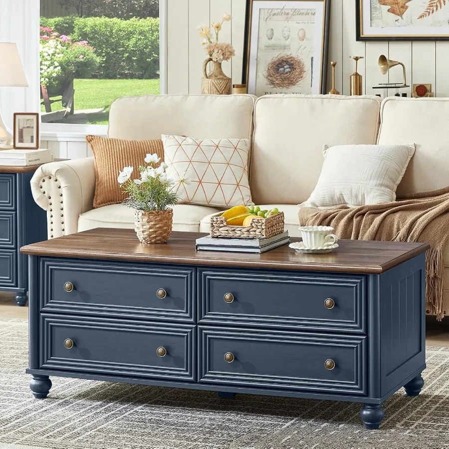 

48 журнальных столиков в фермерском доме со скрытым хранилищем. Деревянные журнальные столики с 4 ящиками. Прямоугольная центральная вкладка в римском стиле.