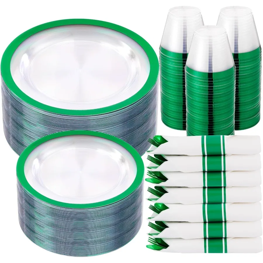 

210 шт. Зеленые пластиковые тарелкиСент. Зеленая посуда ко Дню Патрика для вечеринки включает 30 ужина и 30 десертных тарелок 30 пластиковых стаканчиков