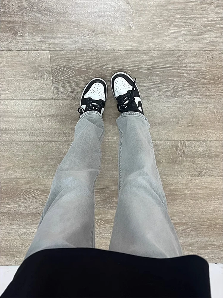 

American Style Vintage Washed Light Grey Men's Jeans High Street Trendy Straight Leg Bell Bottoms Youth Spring Wear