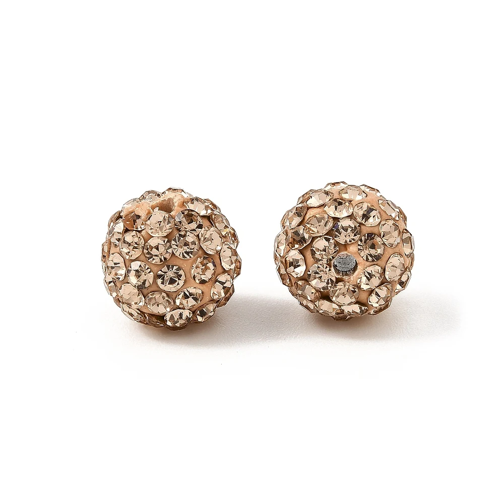 Pave Disco Ball Beads Polymer Clay Rhinestone Beads Grade A Round Light Peach Rhinestone: PP13(1.9~2mm) 6 Rows Rhinestone 10mm
