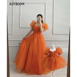 Customized Sweetheart Puff Sleeves Mother And Daughter Evening Dresses 2024 Elegant ALine Floor Length Organza Zipper Prom Dress