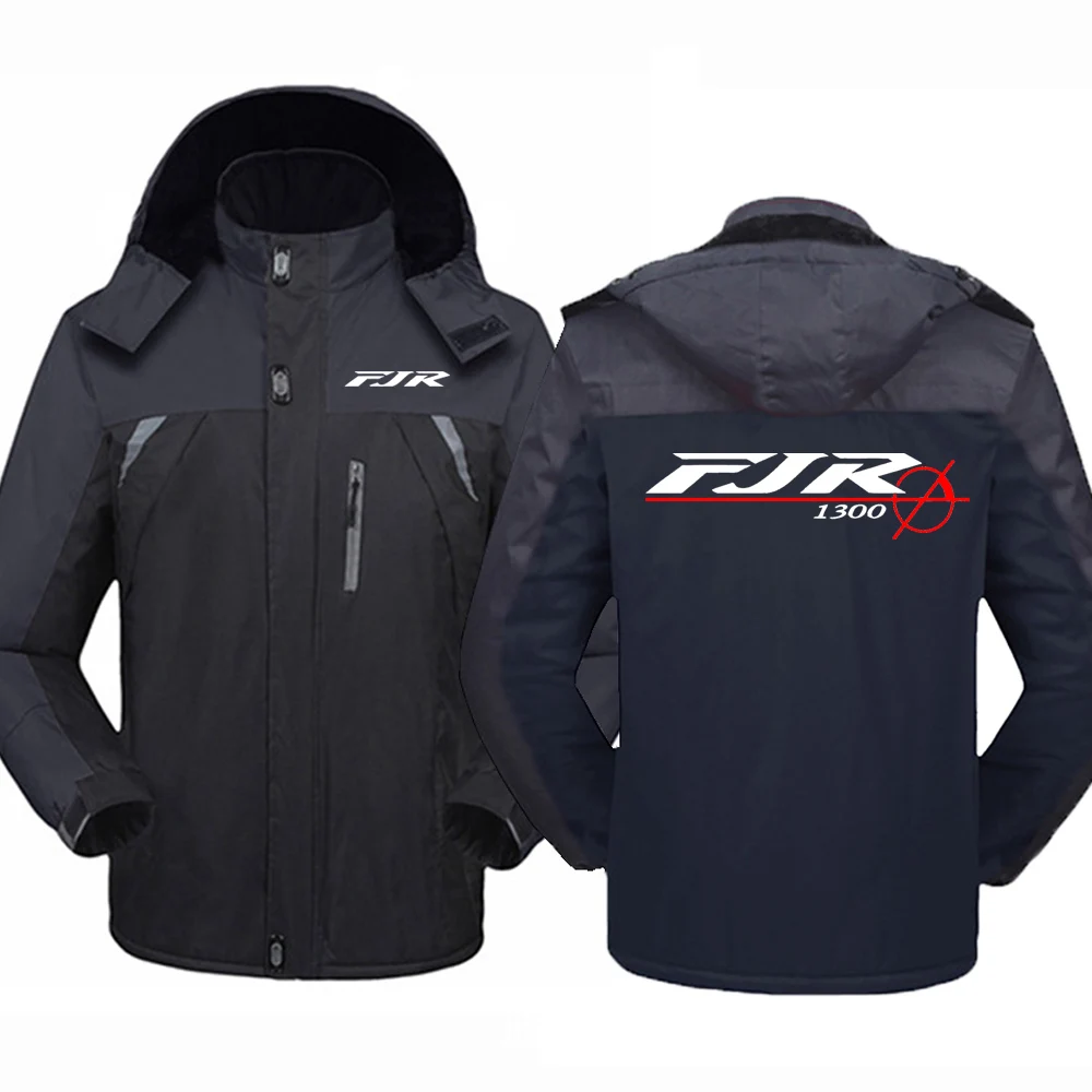 2023 Autumn Winter FJR 1300 MOTORCYCLE Logo Printed Outdoors Thicken Warm Patchwork Windproof Cold Prevention Hooded Jacket Coat