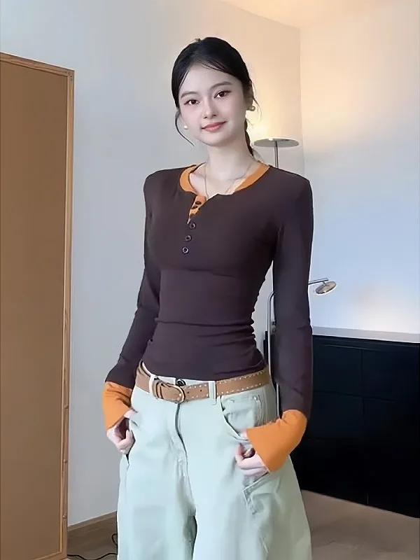 

plus Size Color Blo Long Sve T-irt Women's Autumn Winter Slimming Faion Base Layer irt Top Fem Faion Sle