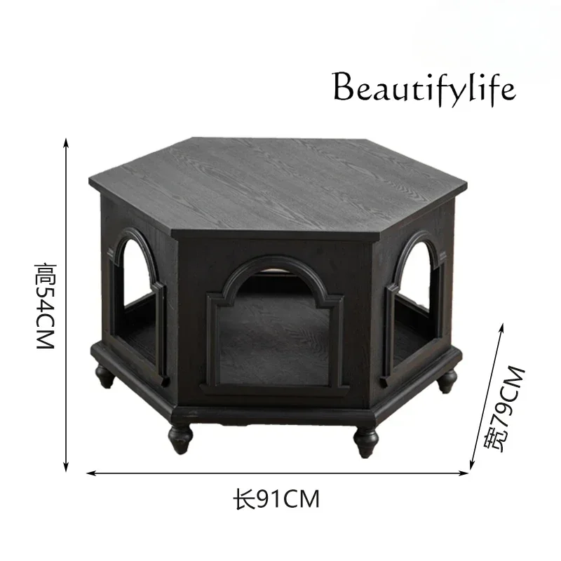 European solid wood tea table Ash wood grain homestay polygonal side table