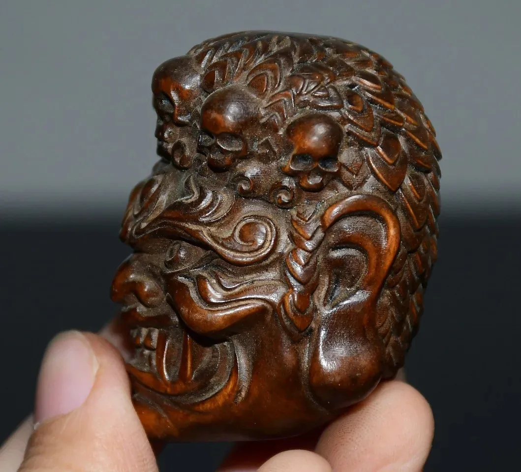 Boxwood Acalanatha Fudosan Bodhisattva Buddha Head Pendant Amulet Worship Hall