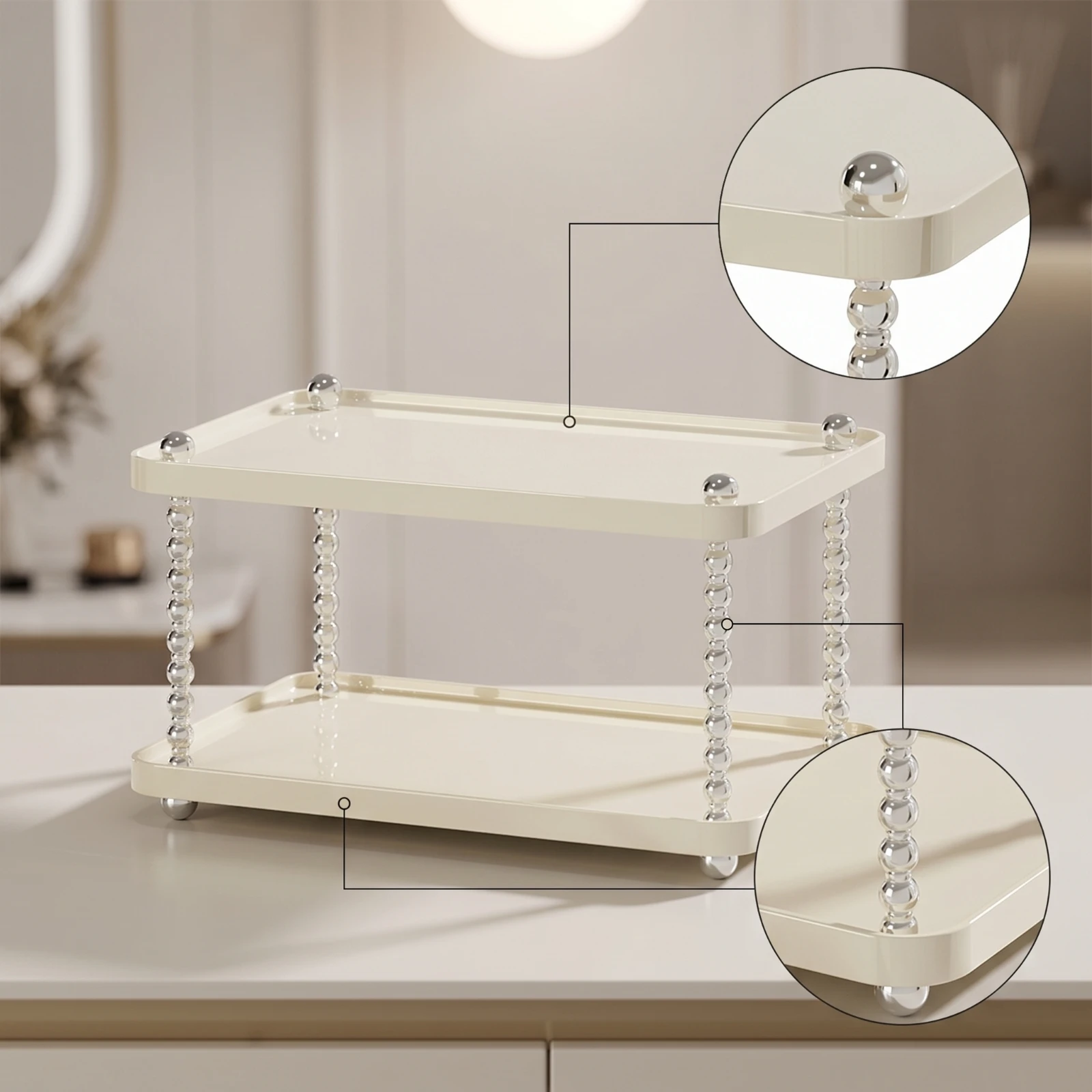 Two-Tier Storage Tray Easy to Clean Rectangular Organizer Tray Bathroom Counter Organizer Water-Resistant for Entryway Table