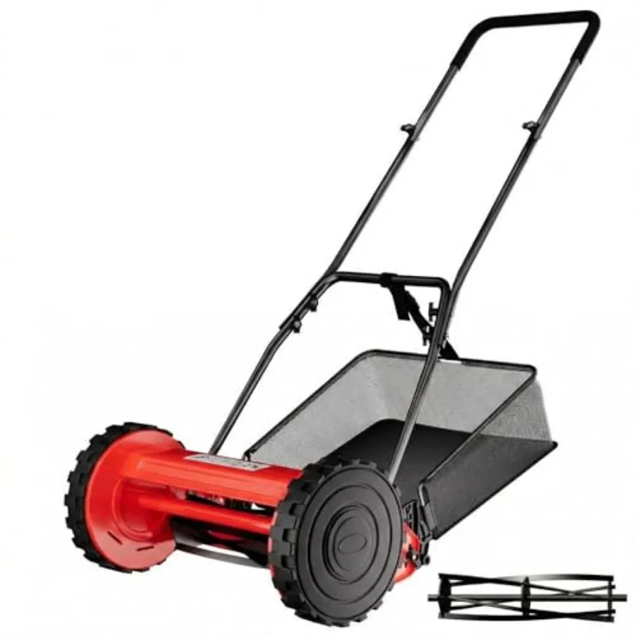 

Push Reel Lawn Mower 16-Inch 5-Blade Cordless Manual Reel Lawn Mower with Grass Catcher Bag 4-Position Cutting Height Adjustmen
