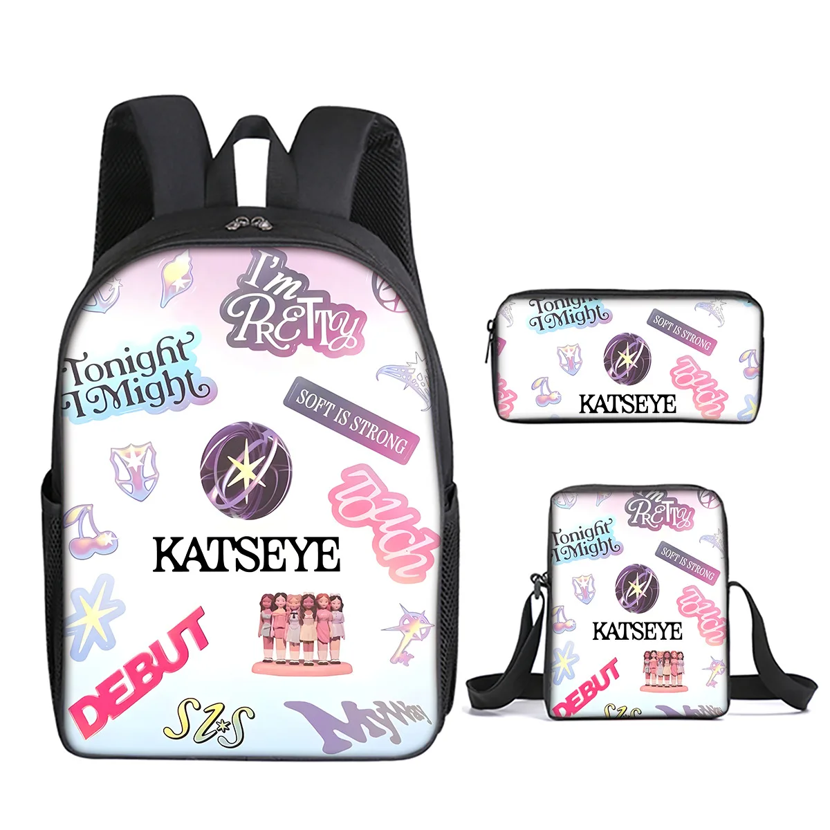 

Harajuku Popular Kpop Katseye 3D Print 3pcs/Set pupil School Bags Laptop Daypack Backpack Inclined shoulder bag Pencil Case