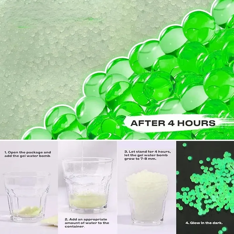 4000Pcs Luminous Gel Hydrogel Water Beads Growing Pearl Crystal Soil Ball Muds Fluorescent Orbiz Ammo DIY Green Water Balls