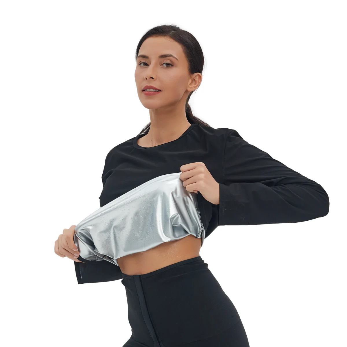 Sauna Suit for Women Body Shaper Heat Trapping Long Sleeve Weight Loss Workout Shirt Slimming Body Shaper Training