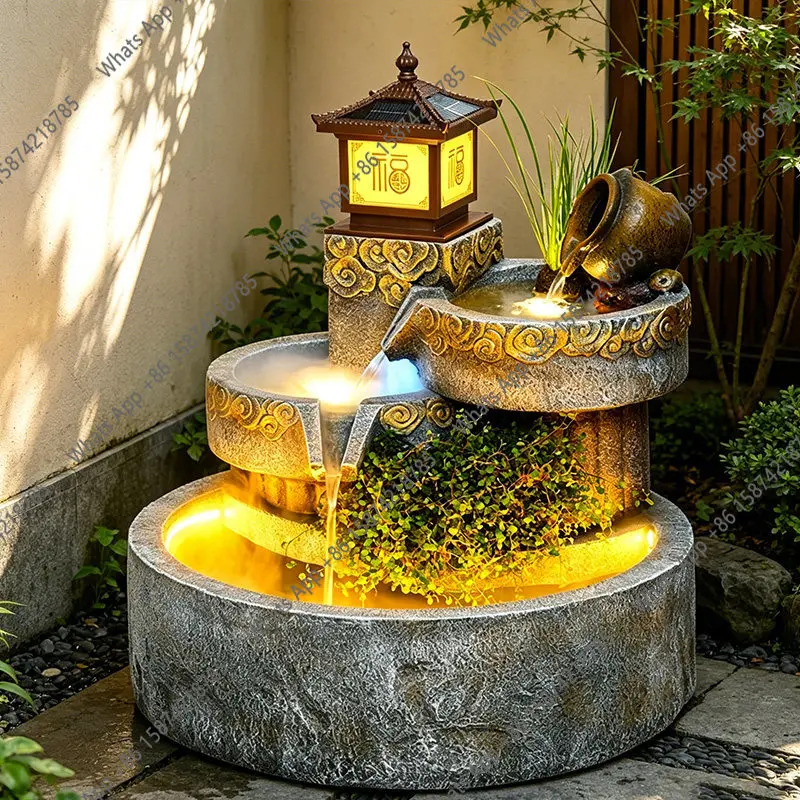Bn Solar Palace Lights, Flowing Water Ornaments, Plug-in Circulation Flowing Water, Courtyard, Outdoor Flowing Water Landscape