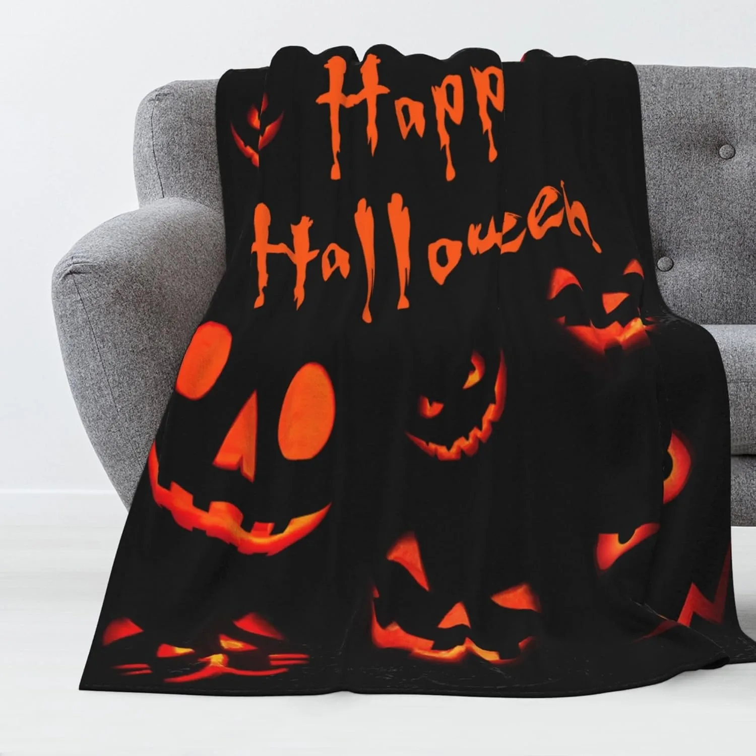 1 STÜCK Halloween-Überwurfdecke, Kürbisschädel, fröhliches Halloween-Thema, dünne Decke, Geschenke für Couch, Bett, Auto, Zuhause, Camping, alle Jahreszeiten