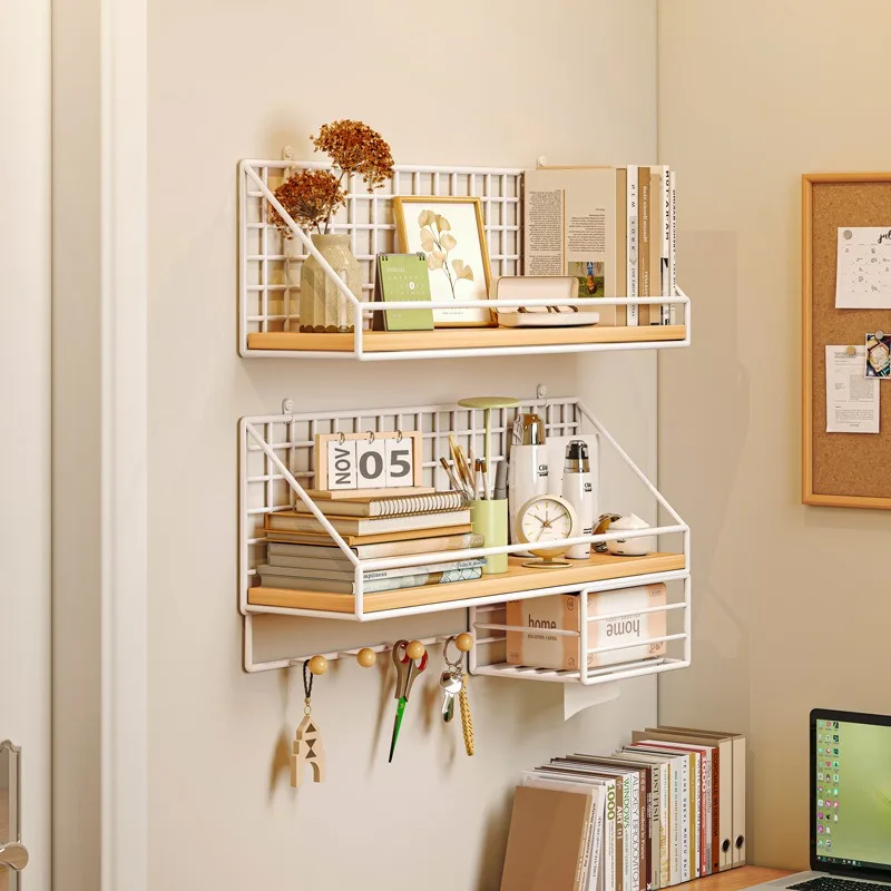 Solid wood shelf No punching dormitory bedside one-word wooden board bookshelf hanging storage shelf